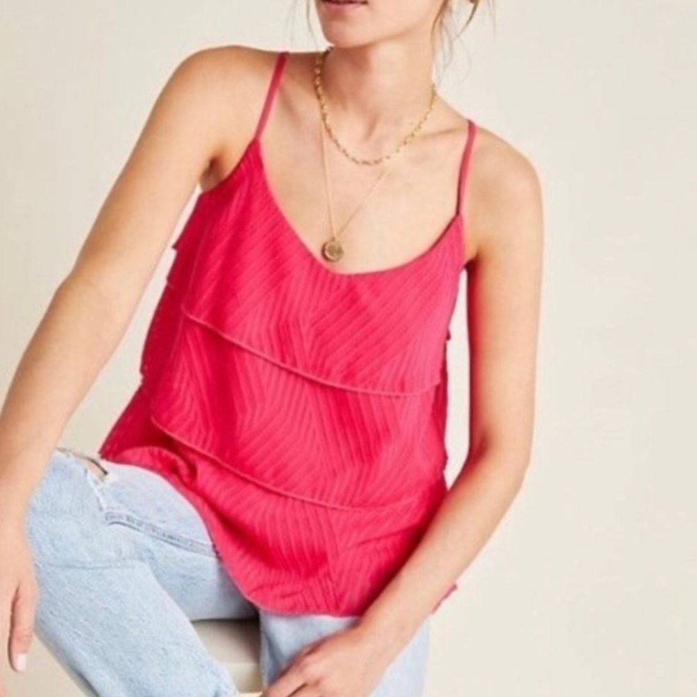 Anthropologie Amadi tiered pink tank top